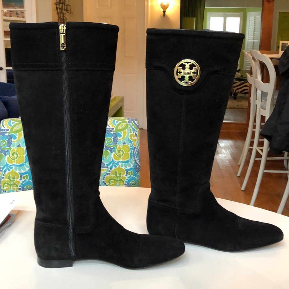 Tory Burch Black Suede Tall Zip Boots - Picture 2 of 5